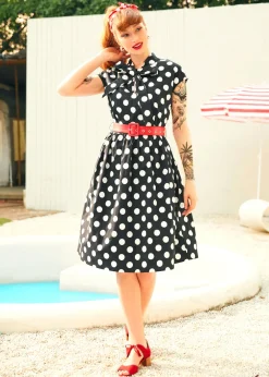 A Cult Classic Cap Sleeve Belted Dress Doting on Dots Discount