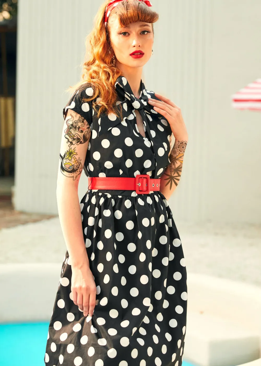 A Cult Classic Cap Sleeve Belted Dress Doting on Dots Discount