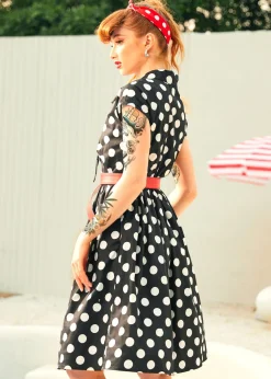 A Cult Classic Cap Sleeve Belted Dress Doting on Dots Discount