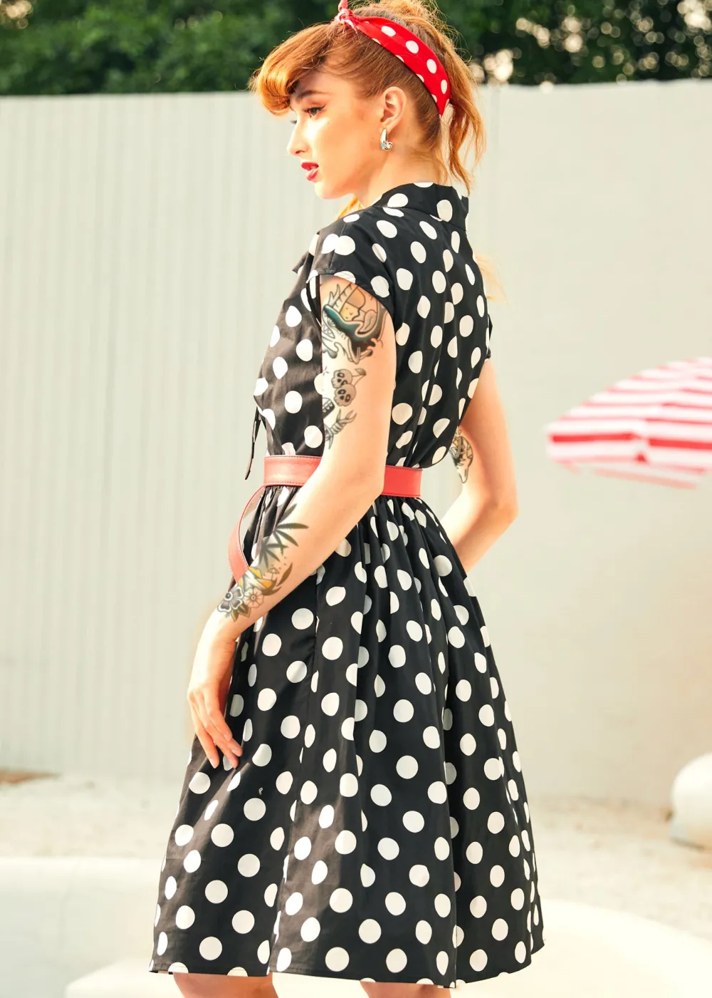 A Cult Classic Cap Sleeve Belted Dress Doting on Dots Discount