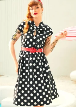 A Cult Classic Cap Sleeve Belted Dress Doting on Dots Discount