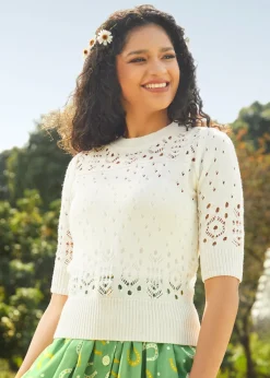 A Dash of Darling Short Sleeve Pullover Sweater Snow White New