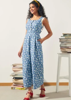 A Playful Bouquet Button-Front Jumpsuit Daisy Denim Sale