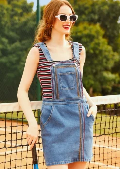 A Posh Picnic Denim Overall Jumper Faded Sky Medium Wash Clearance