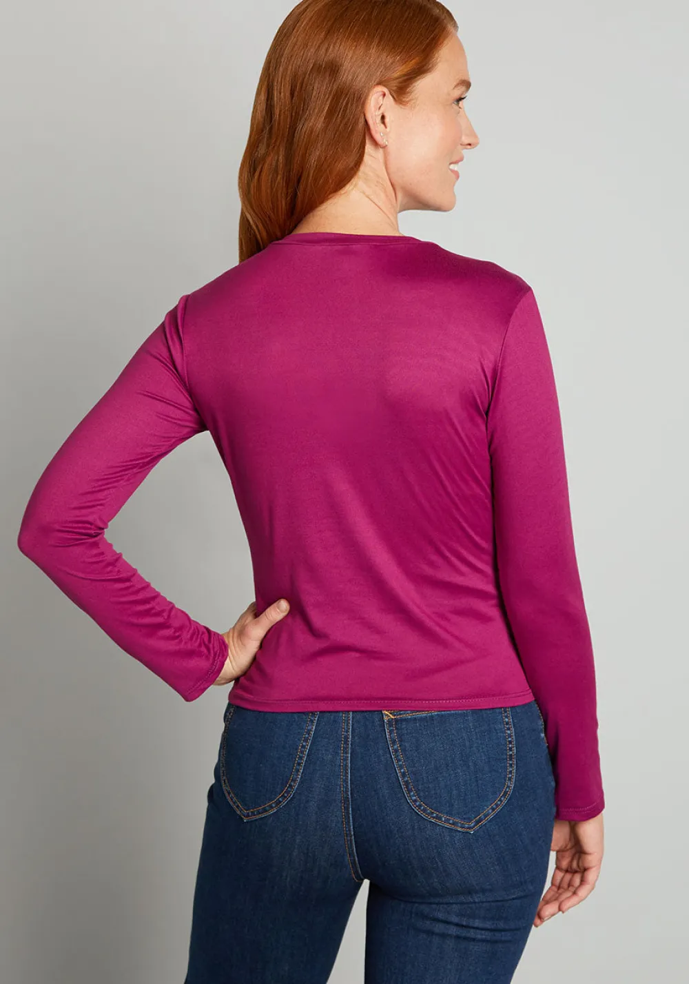 ModCloth A Twist Of Fun Long Sleeve Knit Top Fuchsia Sale
