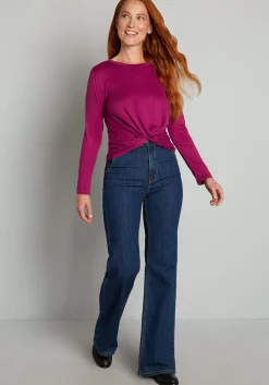 ModCloth A Twist Of Fun Long Sleeve Knit Top Fuchsia Sale