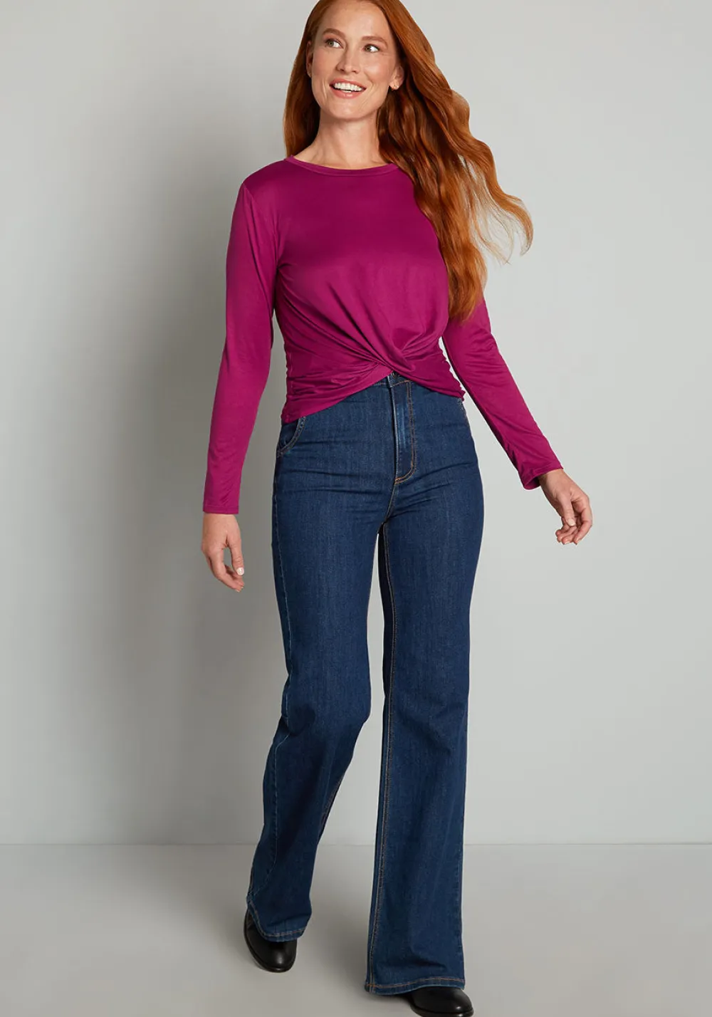 ModCloth A Twist Of Fun Long Sleeve Knit Top Fuchsia Sale
