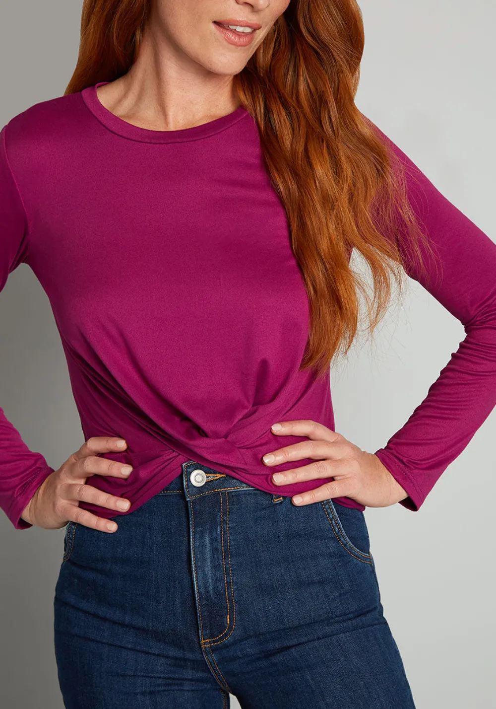 ModCloth A Twist Of Fun Long Sleeve Knit Top Fuchsia Sale