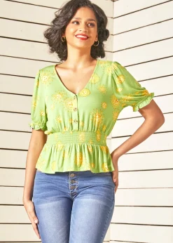 ModCloth An Affinity For Fun Blouse Lime Suns Outlet