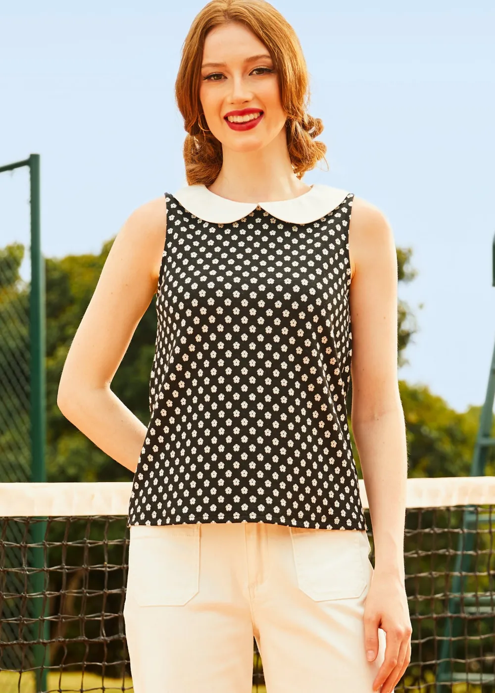 Atomic Age Sleeveless Top Polka Party Outlet