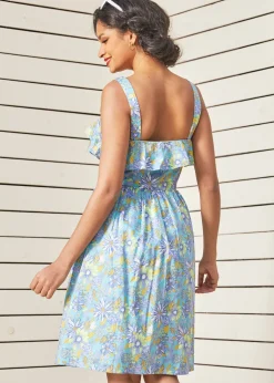 Hangzhou HS Fashion Corporation Ltd. Beckoning The Berkshires Fit and Flare Dress Sea Blue Floral Clearance