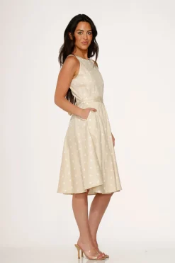 & White Polka Dot Swing Dress Beige Best