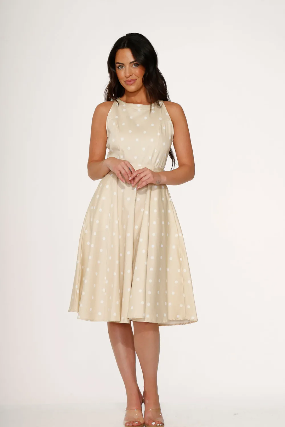 & White Polka Dot Swing Dress Beige Best