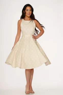 & White Polka Dot Swing Dress Beige Best
