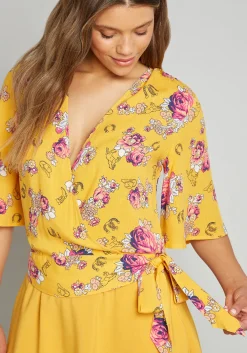 Amos Eastern Apparel Inc. Best Is Yet to Come Wrap Top Yellow Floral Clearance