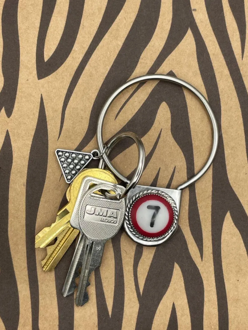 Billiard Ball #7 Round Jumbo Pin Keychain Maroon Sale