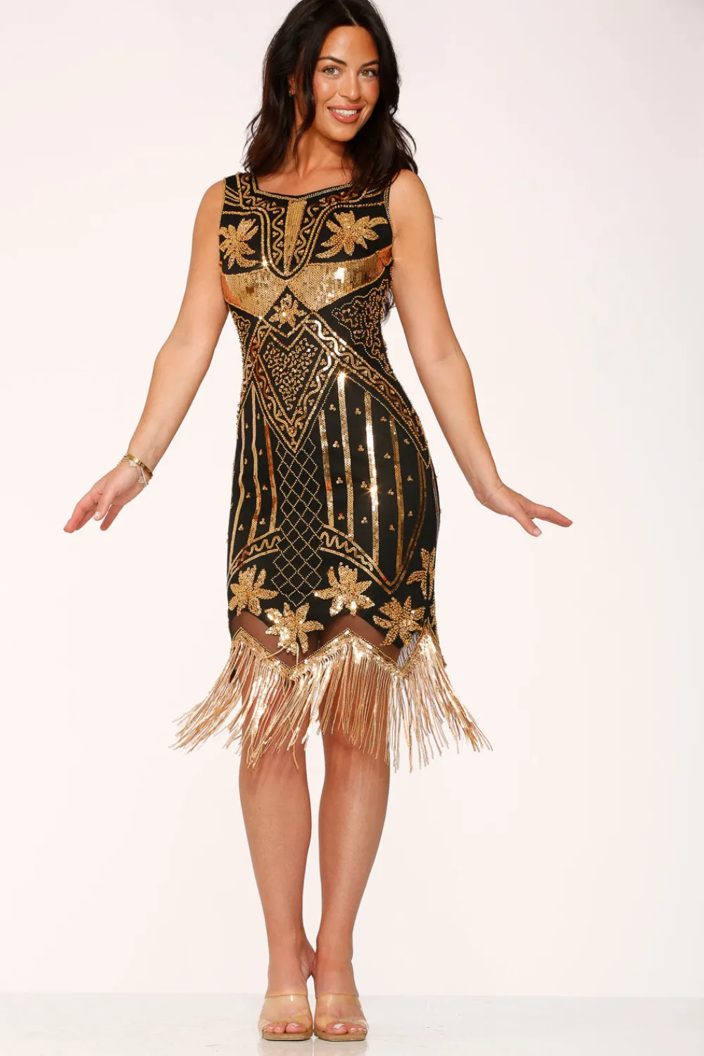 Black & Gold Flapper Dress Sale