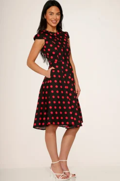 Black & Pink Polka Dot Swing Dress