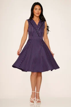 Black & Purple Stripe Swing Dress New
