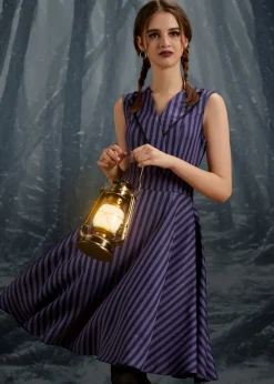 Black & Purple Stripe Swing Dress New