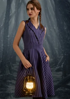 Black & Purple Stripe Swing Dress New