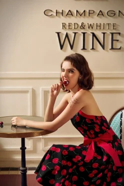 Black & Red Cherry Halter Dress