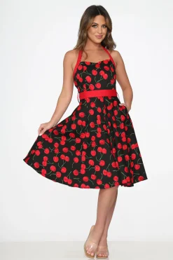 Black & Red Cherry Halter Dress
