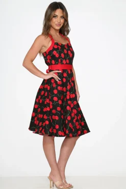 Black & Red Cherry Halter Dress