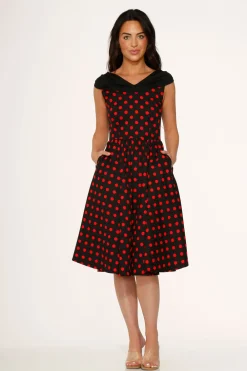 Orchid Bloom Clothing Black & Red Polka Dot Swing Dress Best