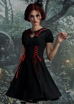 Black & Red Trim Gothic Swing Dress Online