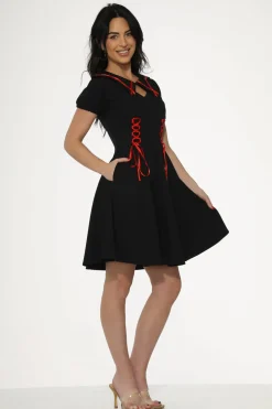 Black & Red Trim Gothic Swing Dress Online