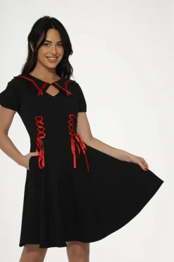 Black & Red Trim Gothic Swing Dress Online