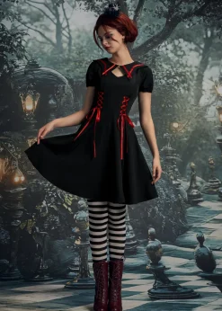 Black & Red Trim Gothic Swing Dress Online