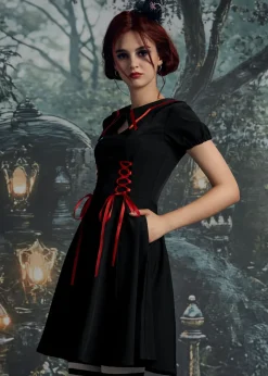 Black & Red Trim Gothic Swing Dress Online