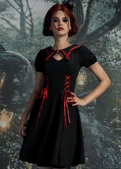 Black & Red Trim Gothic Swing Dress Online