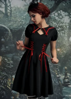 Black & Red Trim Gothic Swing Dress Online