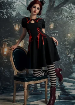 Black & Red Trim Gothic Swing Dress Online