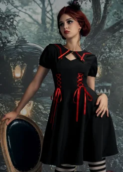 Black & Red Trim Gothic Swing Dress Online