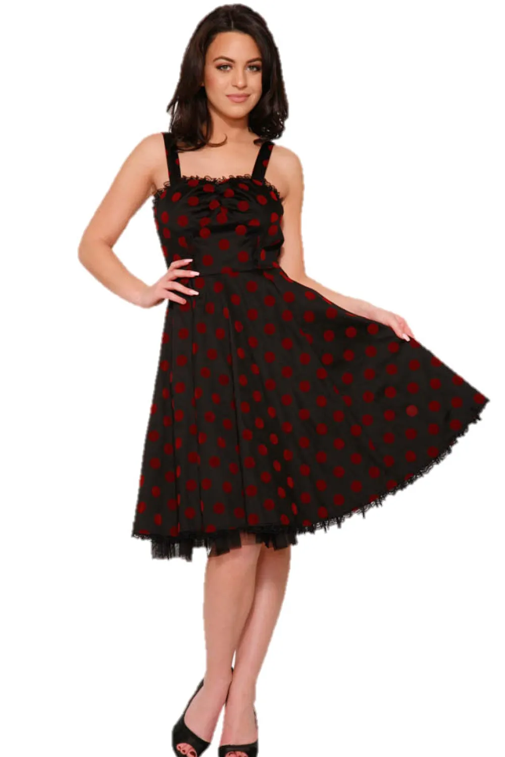 Black & Red Velvet Polka Dot Dress New