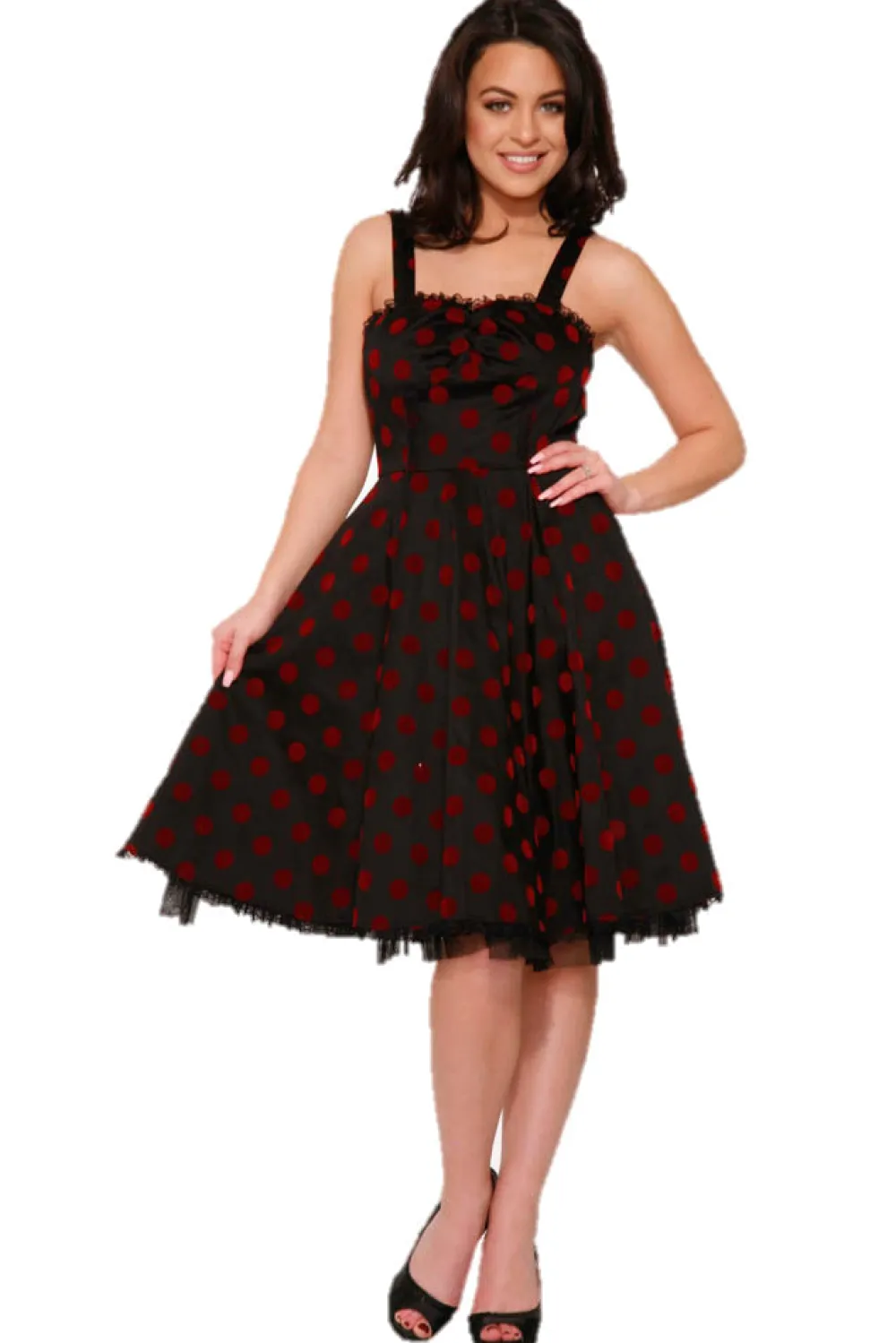 Black & Red Velvet Polka Dot Dress New