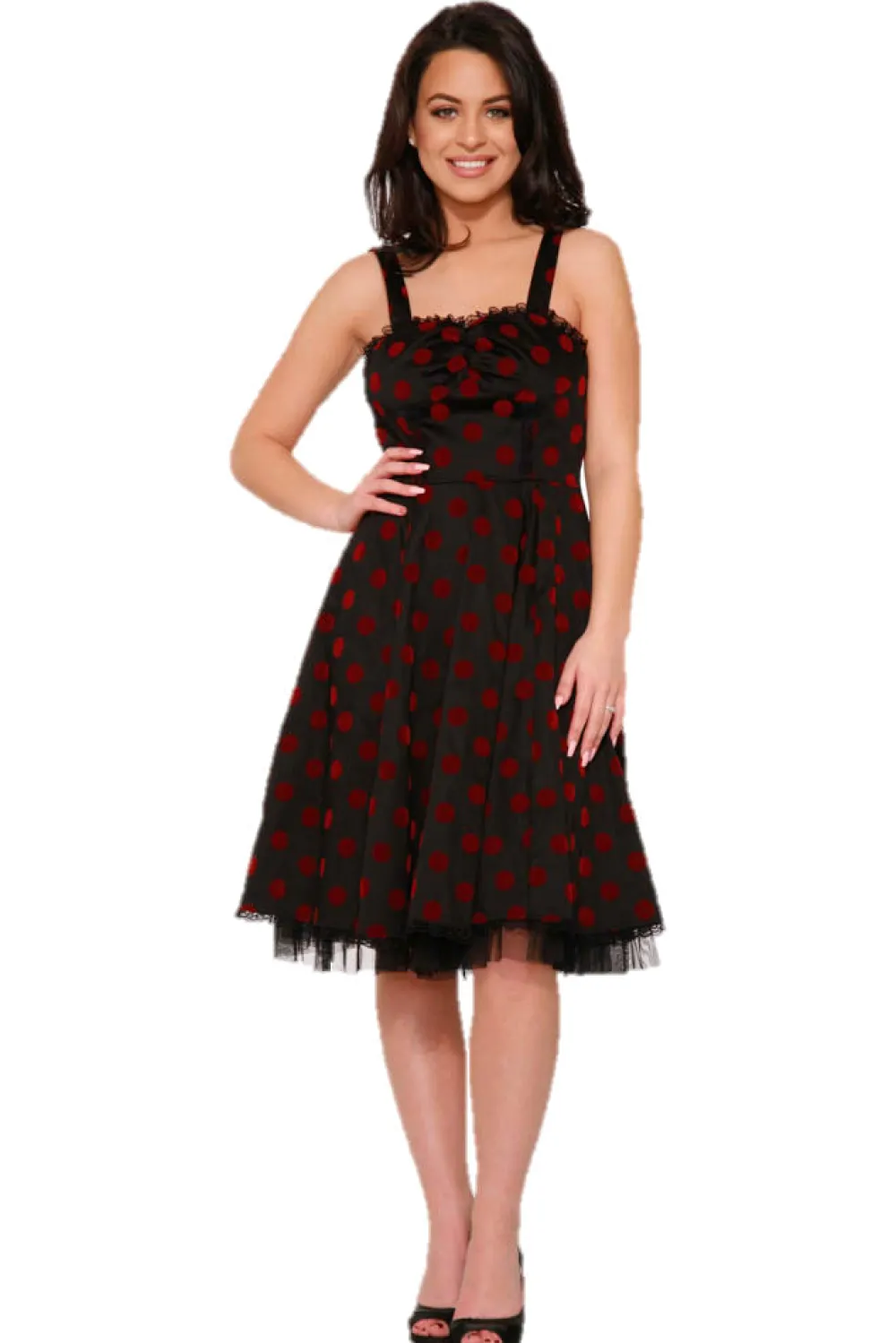 Black & Red Velvet Polka Dot Dress New