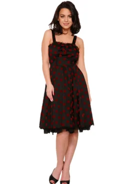 Black & Red Velvet Polka Dot Dress New