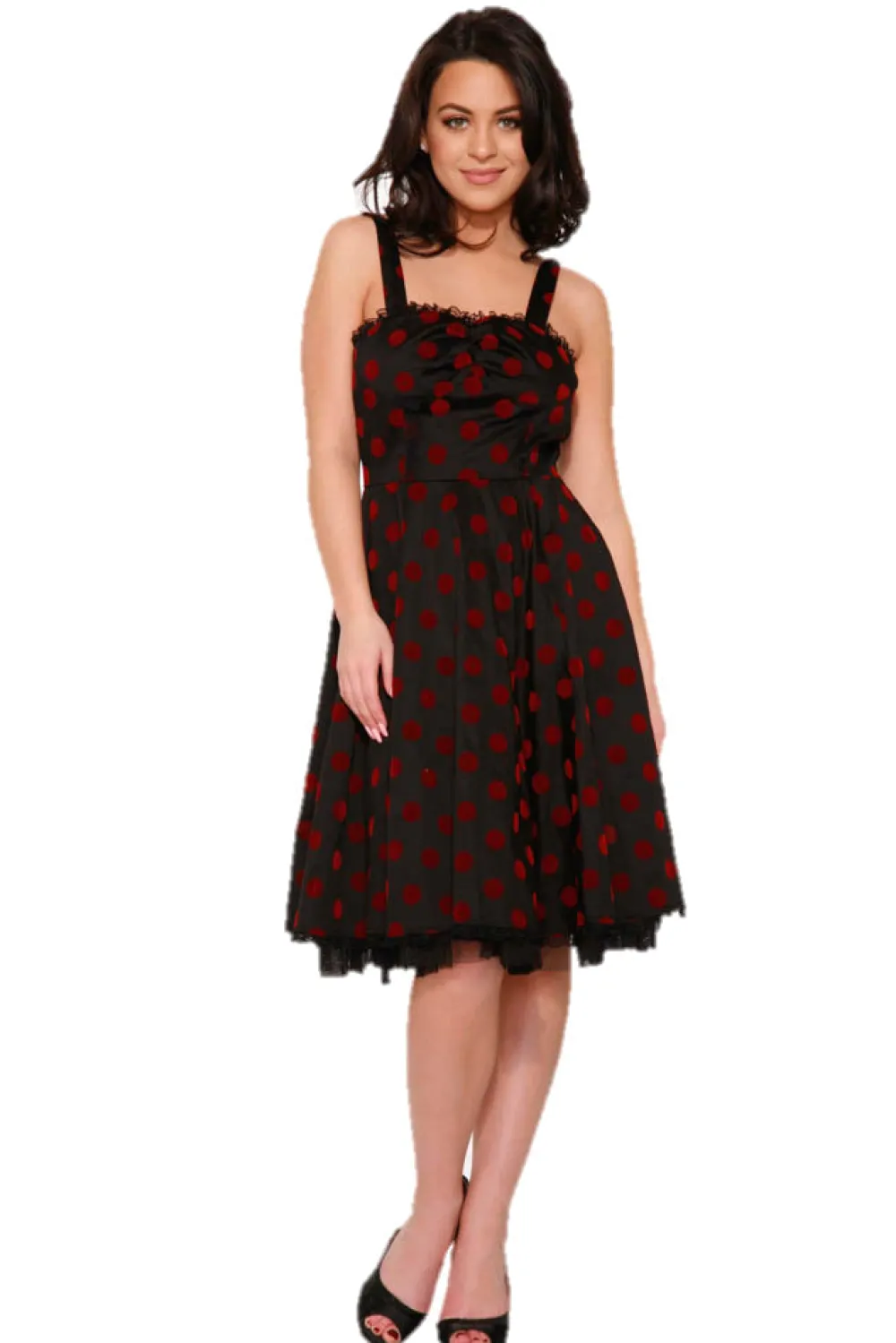 Black & Red Velvet Polka Dot Dress New