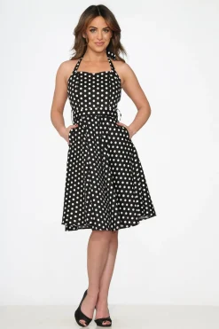 Black & White Polka Dot Halter Swing Dress Sale