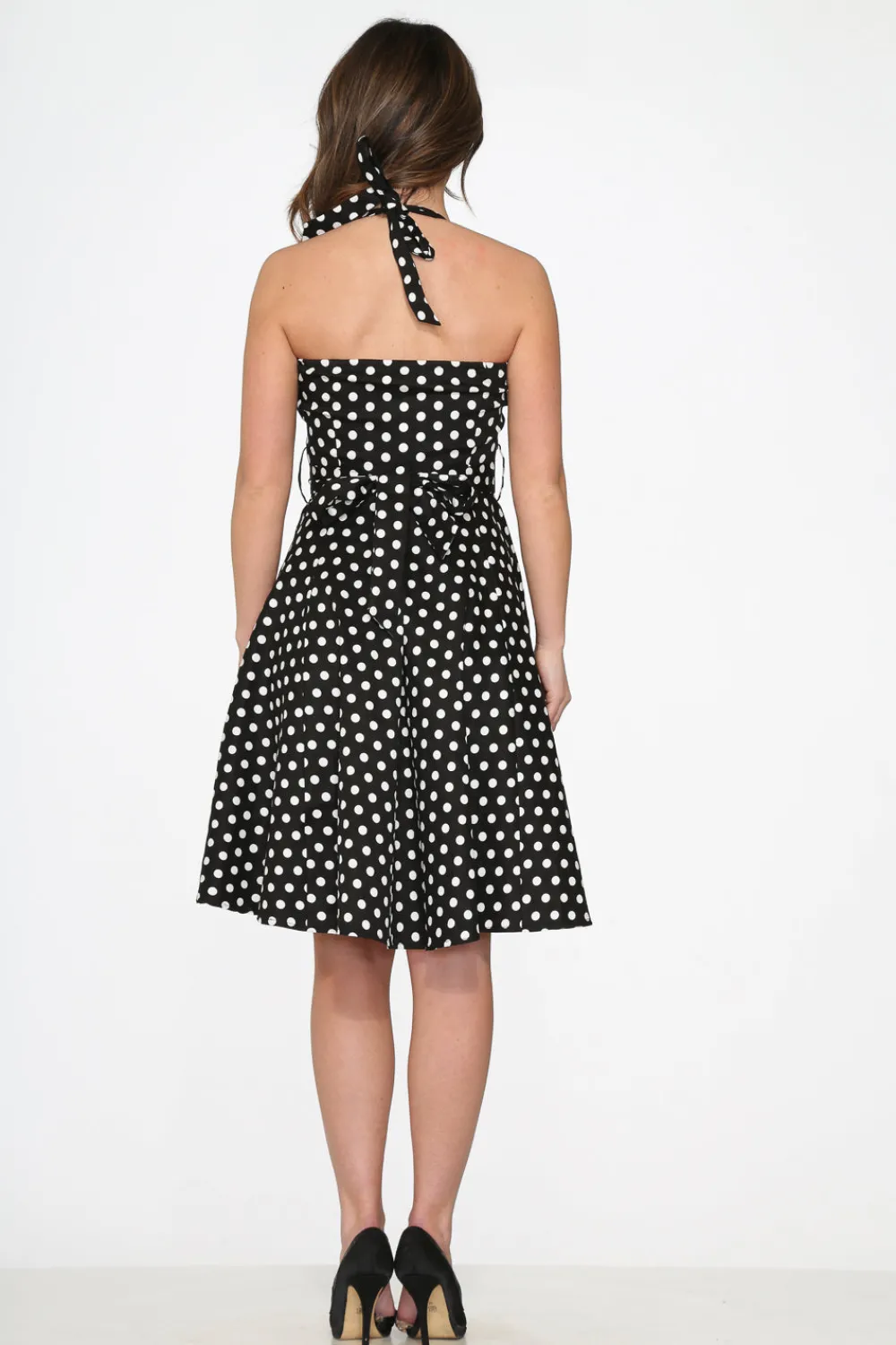 Black & White Polka Dot Halter Swing Dress Sale