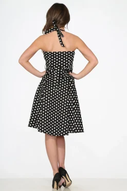 Black & White Polka Dot Halter Swing Dress Sale