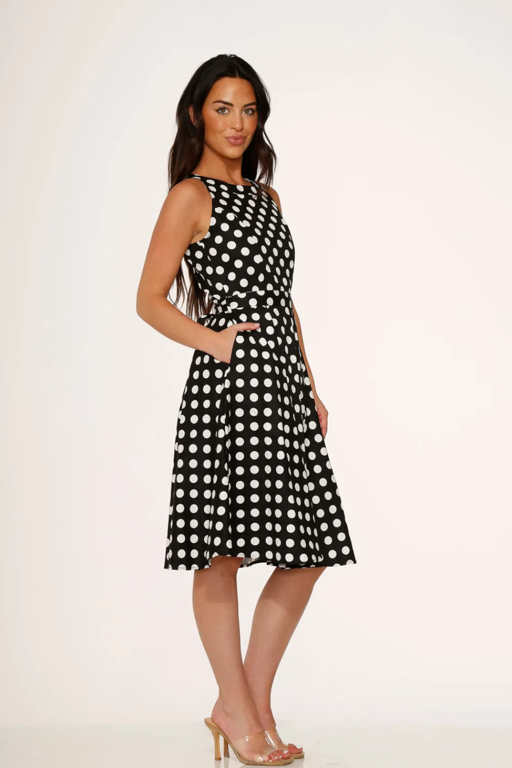 Black & White Polka Dot Swing Dress Discount