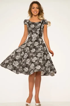 Black & White Rose Swing Dress Sale