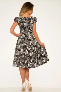 Black & White Rose Swing Dress Sale