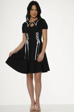& White Trim Gothic Swing Dress Black Best